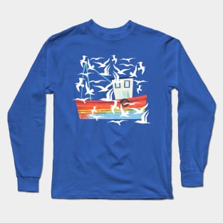 Boat and a Flock of Seagulls Long Sleeve T-Shirt